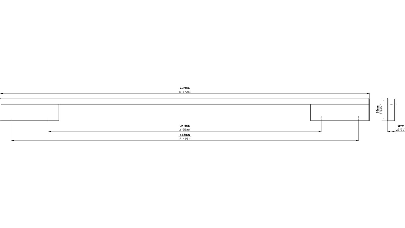 Griff Wendlingen Aluminium vernickelt feingeschliffen - 476 mm lang  vor weißem Hintergrund