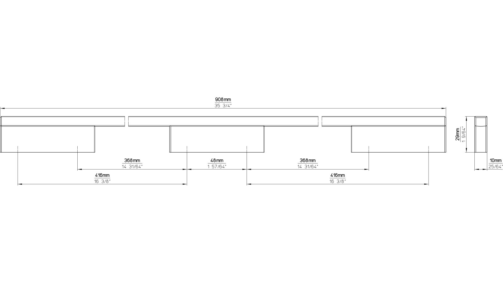 Griff Wendlingen Aluminium schwarz - 908 mm lang  vor weißem Hintergrund