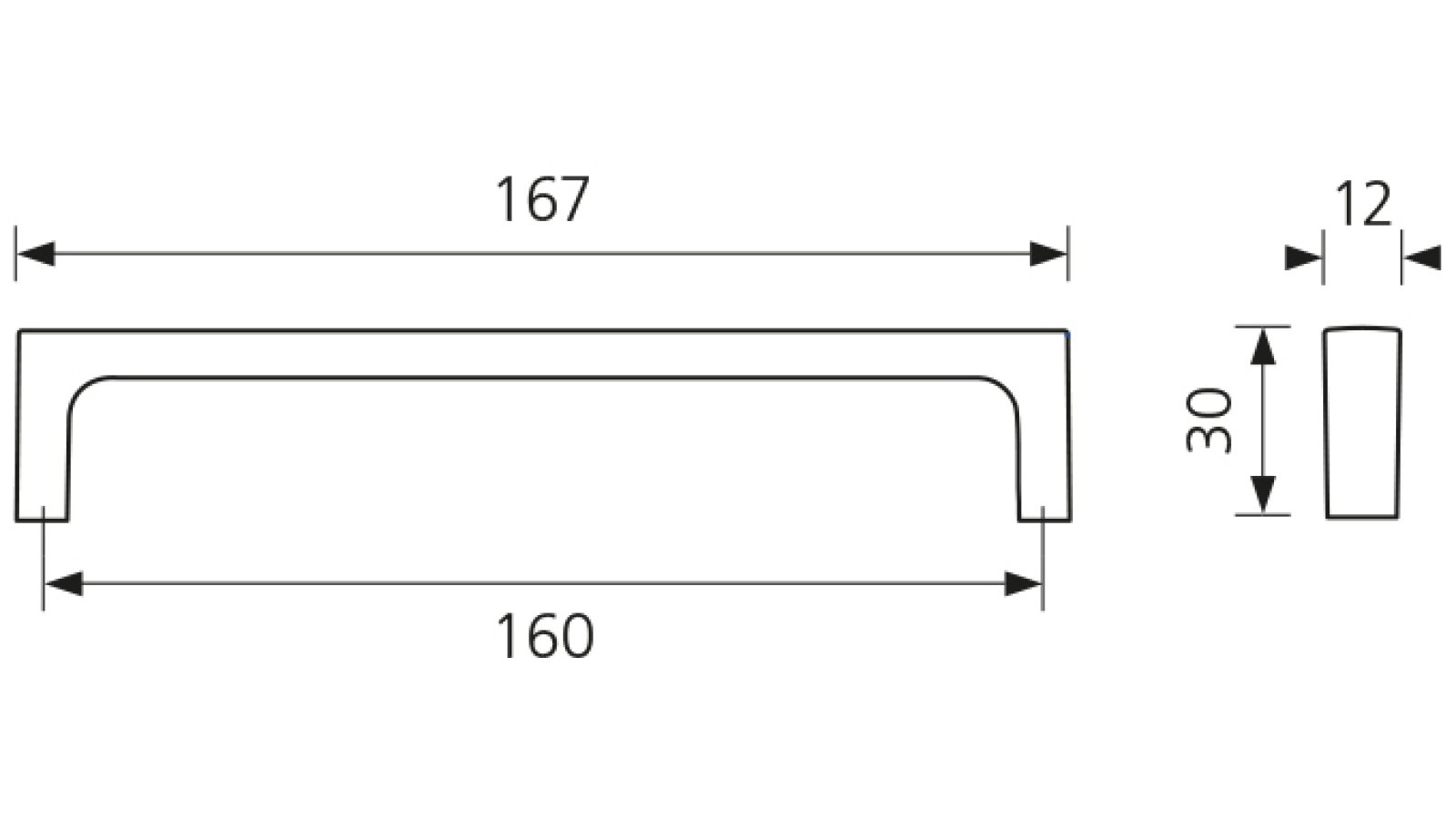 Design-Bügelgriff Bad-Harzburg Zamak edelstahlfinish - 167 mm lang  vor weißem Hintergrund