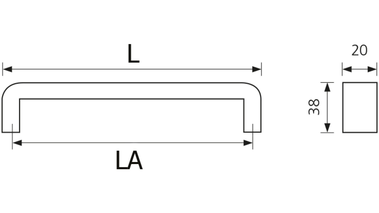 Design-Buegelgriff-Teutschenthal-edelstahlfarbig-Edelstahl-Stahl-laenge-173-SW-254516-technische-zeichnung Design-Bügelgriff Teutschenthal Edelstahl gebürstet - 173 mm lang vor weißem Hintergrund