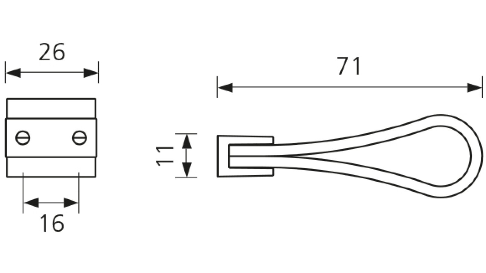 Designgriff-Roth-edelstahlfarbig-edelstahlfarbig-Edelstahl-Zinkdruckguss-Stahl-Leder-laenge-26-SW-1093320-technische-zeichnung Designgriff Roth Zamak / Leder edelstahlfinish / Blanklederhals - 26 mm lang vor weißem Hintergrund