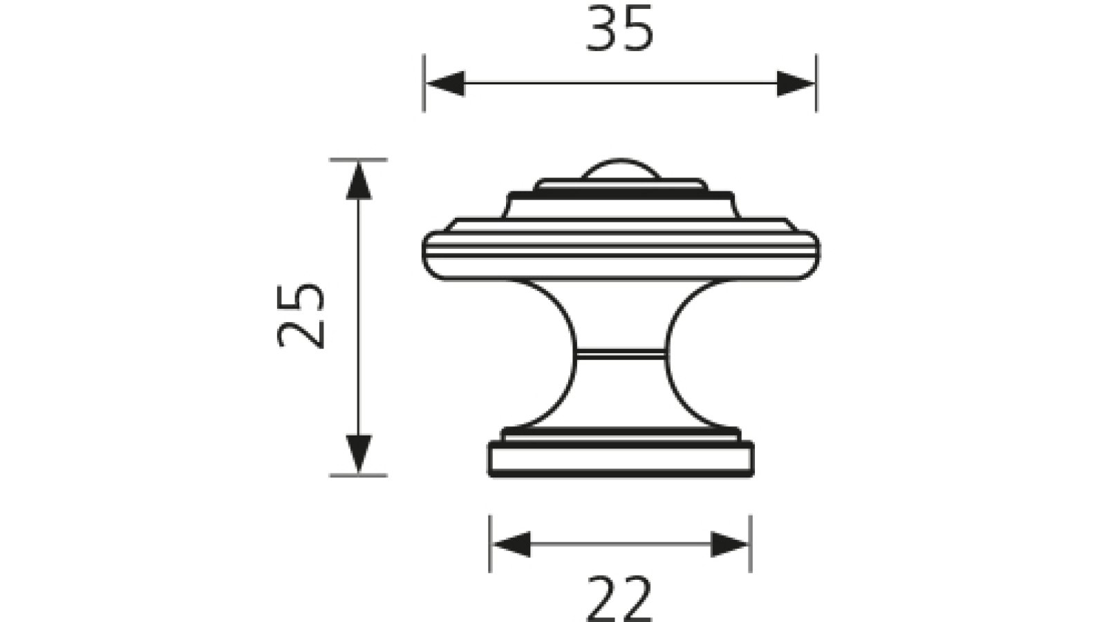 Designknopf Rheinberg Zamak zinn antik - 35 mm lang  vor weißem Hintergrund