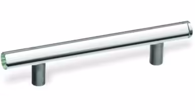 Glas-Stangengriff Beverstedt Edelstahl gebürstet / Glas transparent klar - 200 mm lang vor weißem Hintergrund