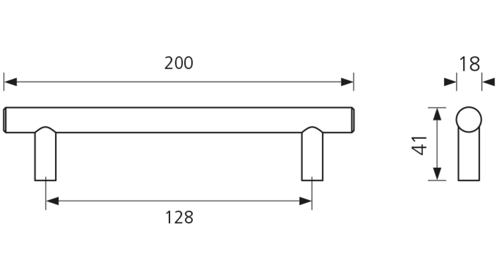Glas-Stangengriff-Beverstedt-transparent-edelstahlfarbig-Edelstahl-Stahl-Glas-laenge-200-SW-1084258-technische-zeichnung Glas-Stangengriff Beverstedt Edelstahl gebürstet / Glas transparent klar - 200 mm lang vor weißem Hintergrund