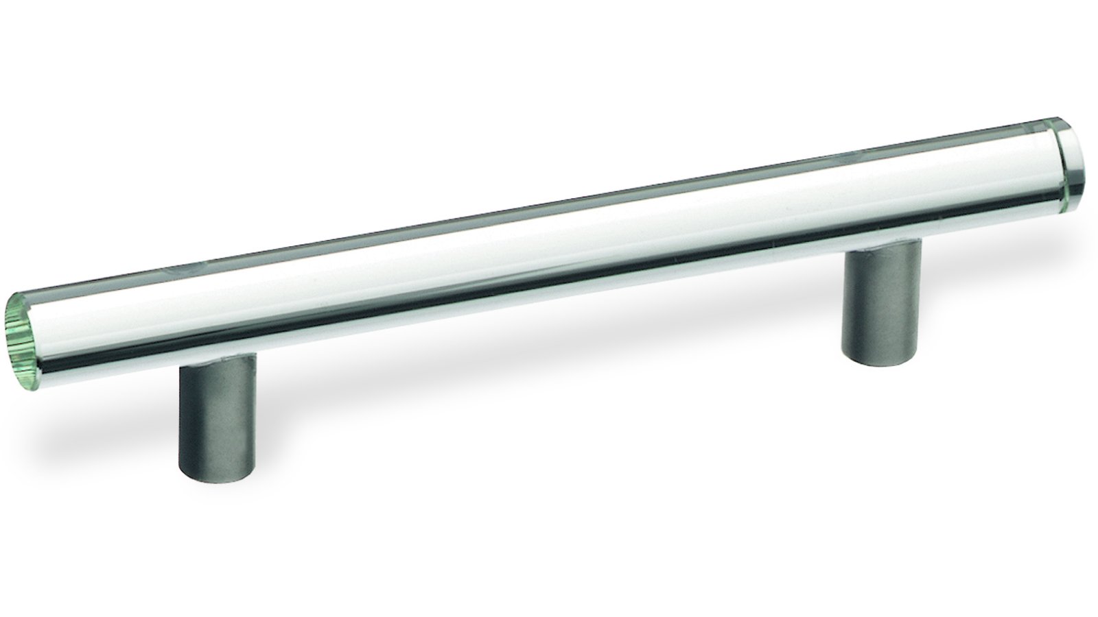 Glas-Stangengriff-Beverstedt-transparent-edelstahlfarbig-Edelstahl-Stahl-Glas-laenge-200-SW-1084258 Glas-Stangengriff Beverstedt Edelstahl gebürstet / Glas transparent klar - 200 mm lang vor weißem Hintergrund
