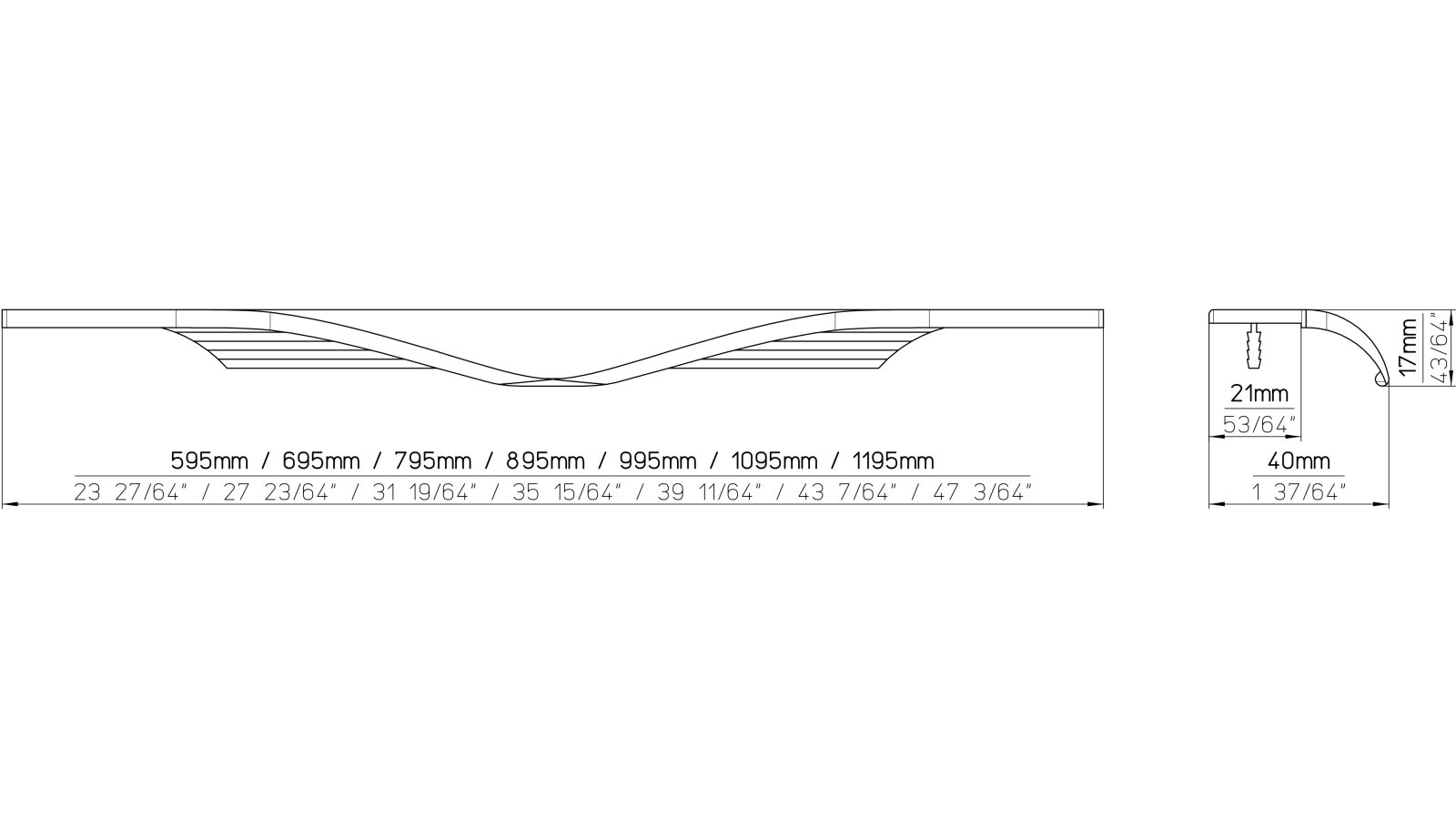 Griffleiste Michendorf Aluminium gebürstet - 1095 mm lang  vor weißem Hintergrund