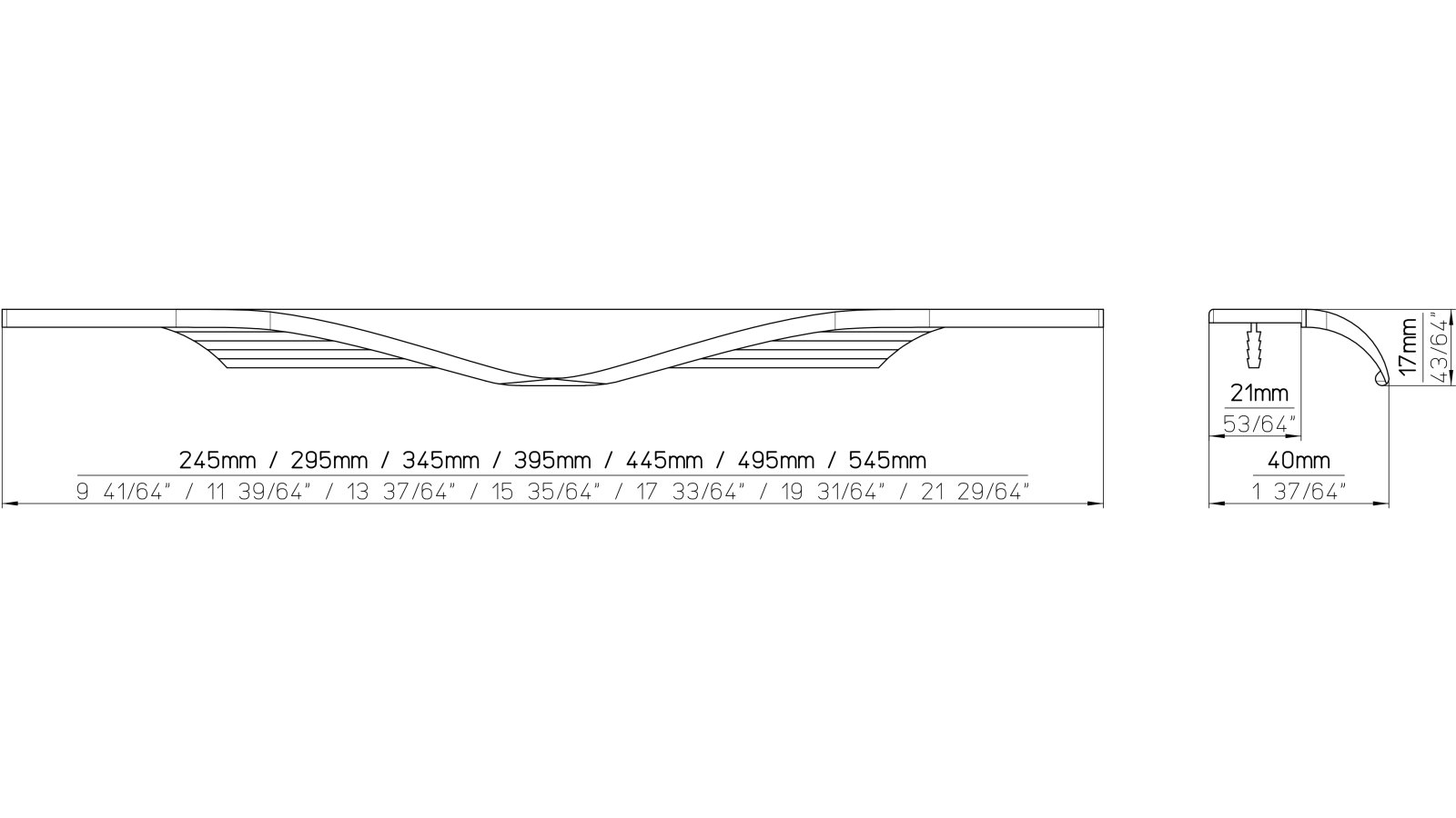 Griffleiste Michendorf Aluminium gebürstet - 445 mm lang  vor weißem Hintergrund