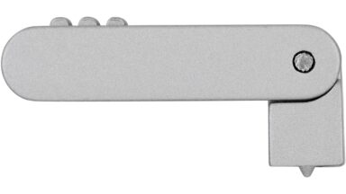 Klöppel Auerbach Druckguss alufarbig pulverbeschichtet - 36 mm lang  vor weißem Hintergrund