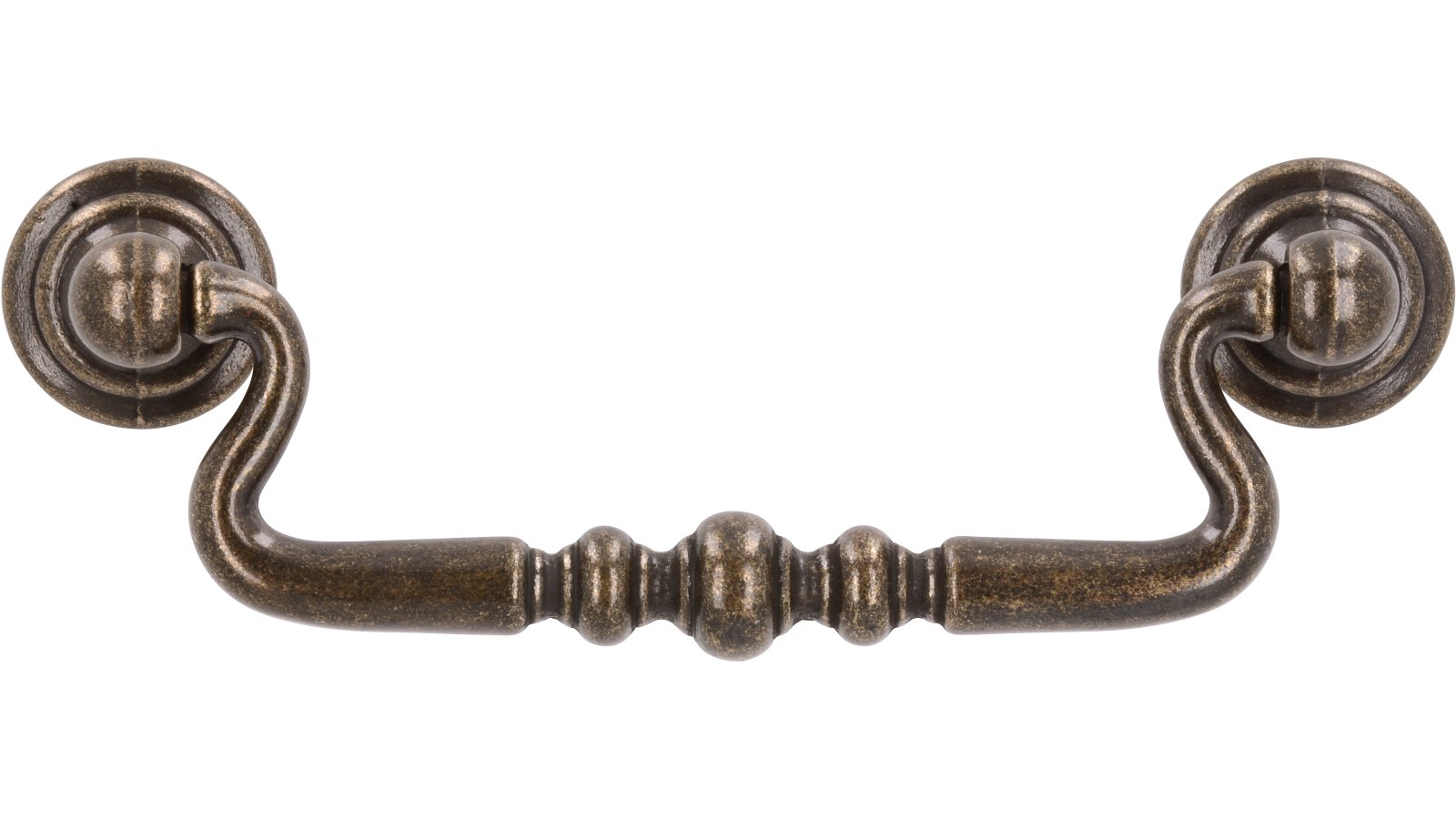 Haengegriff-Frankenberg-brueniert-messing-Messing-Zinkdruckguss-laenge-118-648688-front Klöppel Frankenberg Druckguss altmessingfarbig brüniert getrommelt 2 stück - 118 mm lang vor weißem Hintergrund