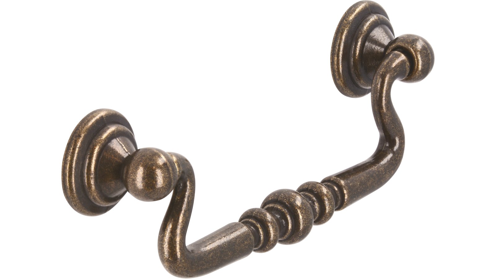 Haengegriff-Frankenberg-brueniert-messing-Messing-Zinkdruckguss-laenge-118-648688-seitlich Klöppel Frankenberg Druckguss altmessingfarbig brüniert getrommelt 2 stück - 118 mm lang vor weißem Hintergrund