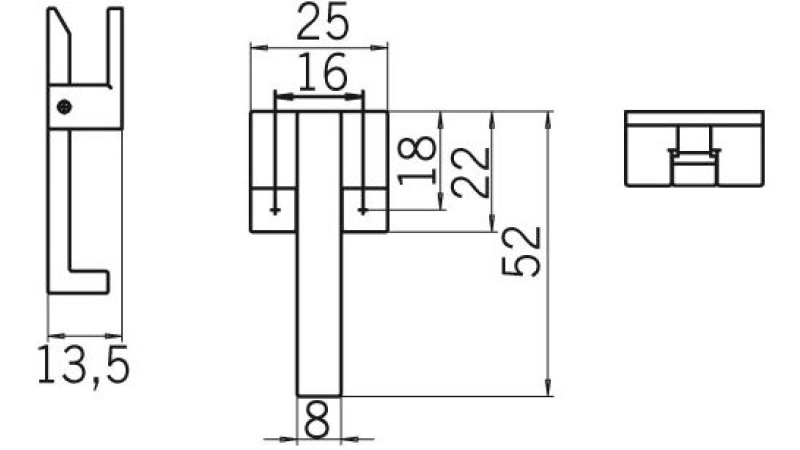 Klöppel Hockenheim Druckguss alufarbig pulverbeschichtet - 52 mm lang  vor weißem Hintergrund