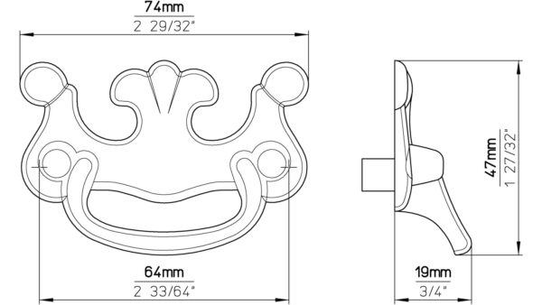 Klöppel Mettmann Druckguss glänzend vermessingt - 74 mm lang  vor weißem Hintergrund