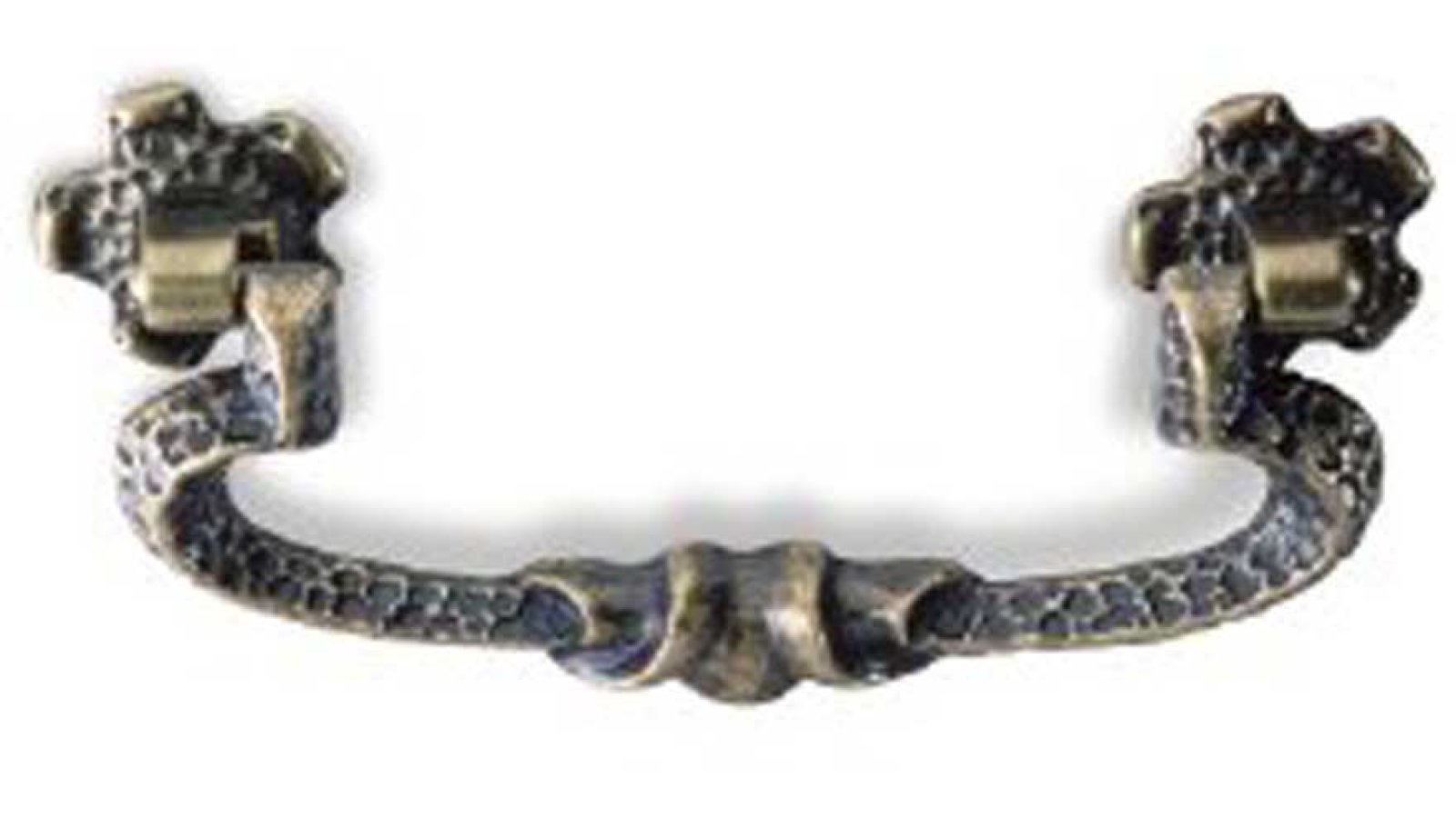 Haengegriff-Pforzheim-brueniert-messing-Messing-Zinkdruckguss-laenge-125-81970 Klöppel Pforzheim Druckguss altmessingfarbig brüniert getrommelt - 125 mm lang vor weißem Hintergrund