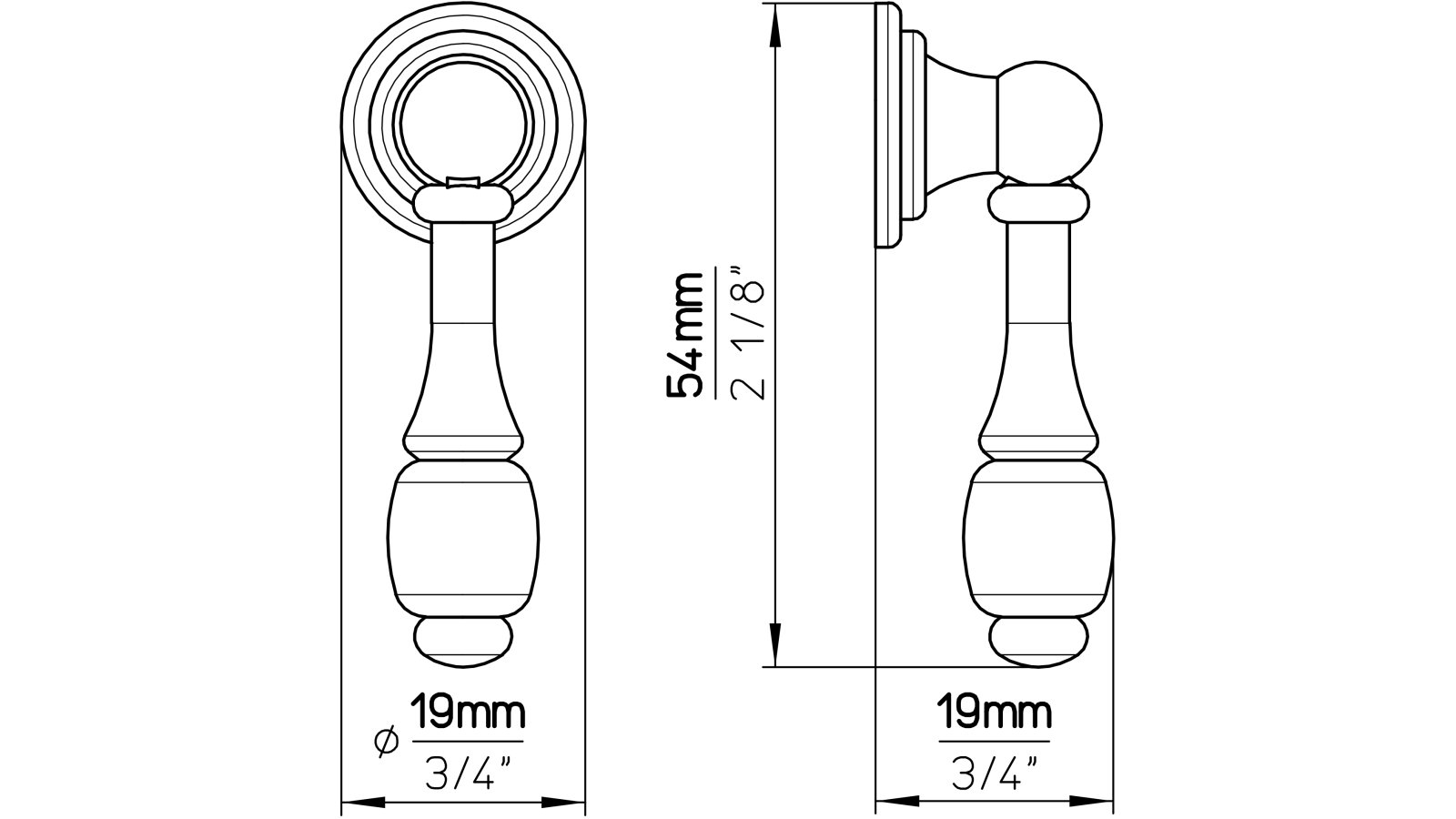 Klöppel Schkeuditz Druckguss altmessingfarbig brüniert getrommelt 2 stück - 54 mm lang  vor weißem Hintergrund