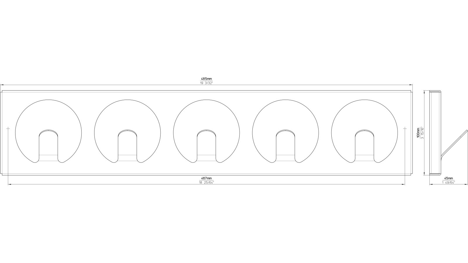 Hakenleiste Altdorf Stahl chrom glänzend - 485 mm lang  vor weißem Hintergrund