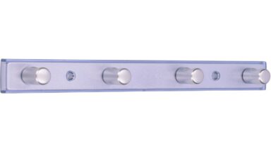 Hakenleiste Ammerbuch Kunststoff glaseffekt baby blau metallisiert weißaluminium grob gefärbt - 300 mm lang vor weißem Hintergrund