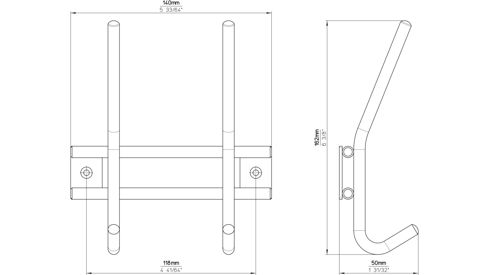 Hakenleiste Bad-Laasphe Edelstahl fein geschliffen - 140 mm lang  vor weißem Hintergrund
