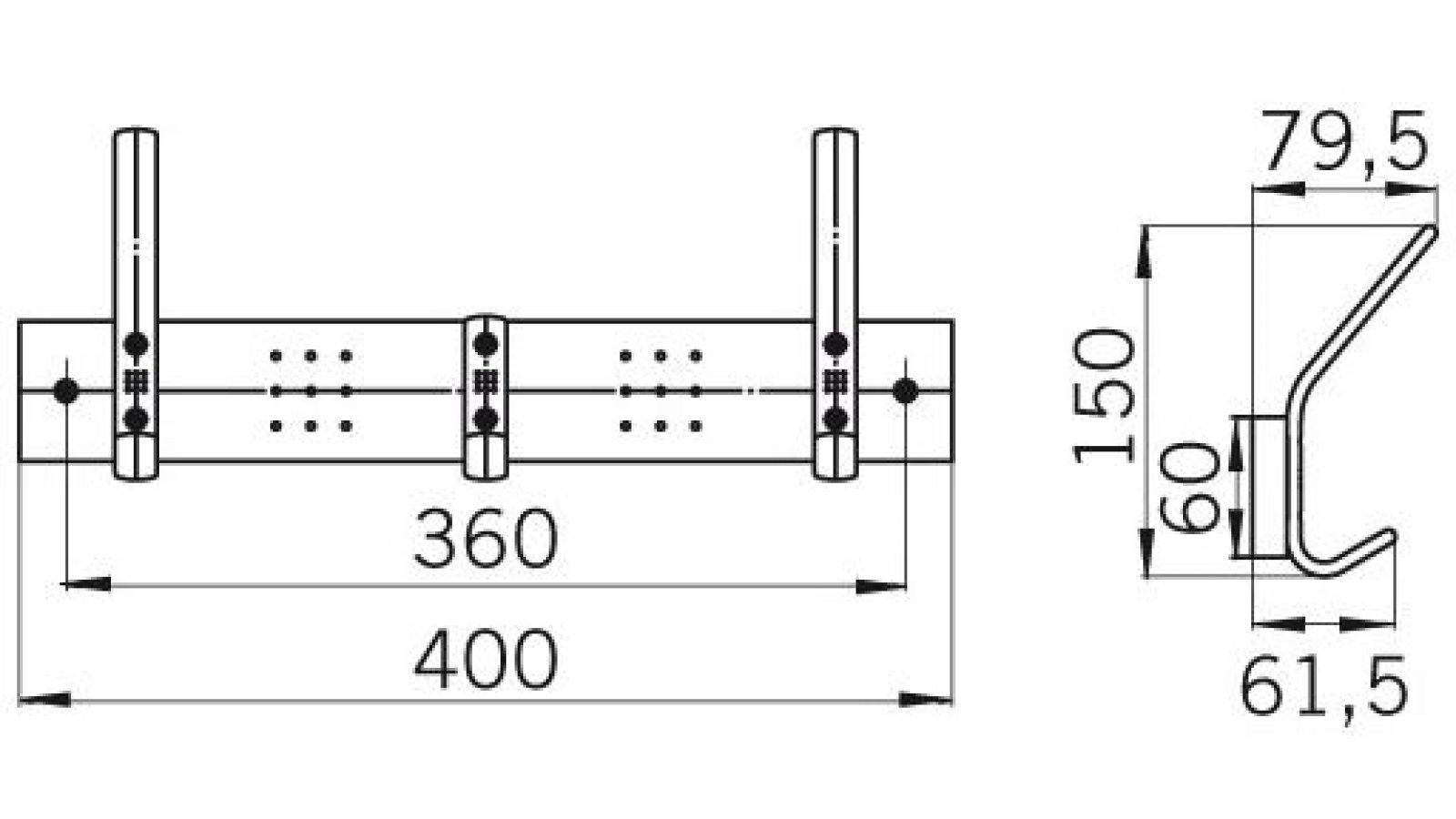 Hakenleiste Bad-Waldsee Holz - buche natur lackiert, Zinkdruckguß - chrom matt - 400 mm lang  vor weißem Hintergrund