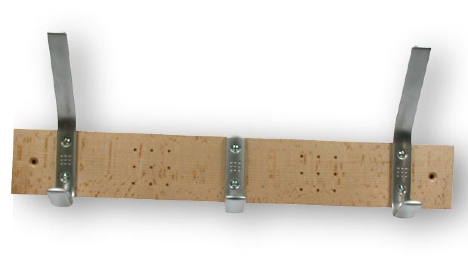 Hakenleiste Bad-Waldsee Holz - buche natur lackiert, Zinkdruckguß - chrom matt - 400 mm lang  vor weißem Hintergrund