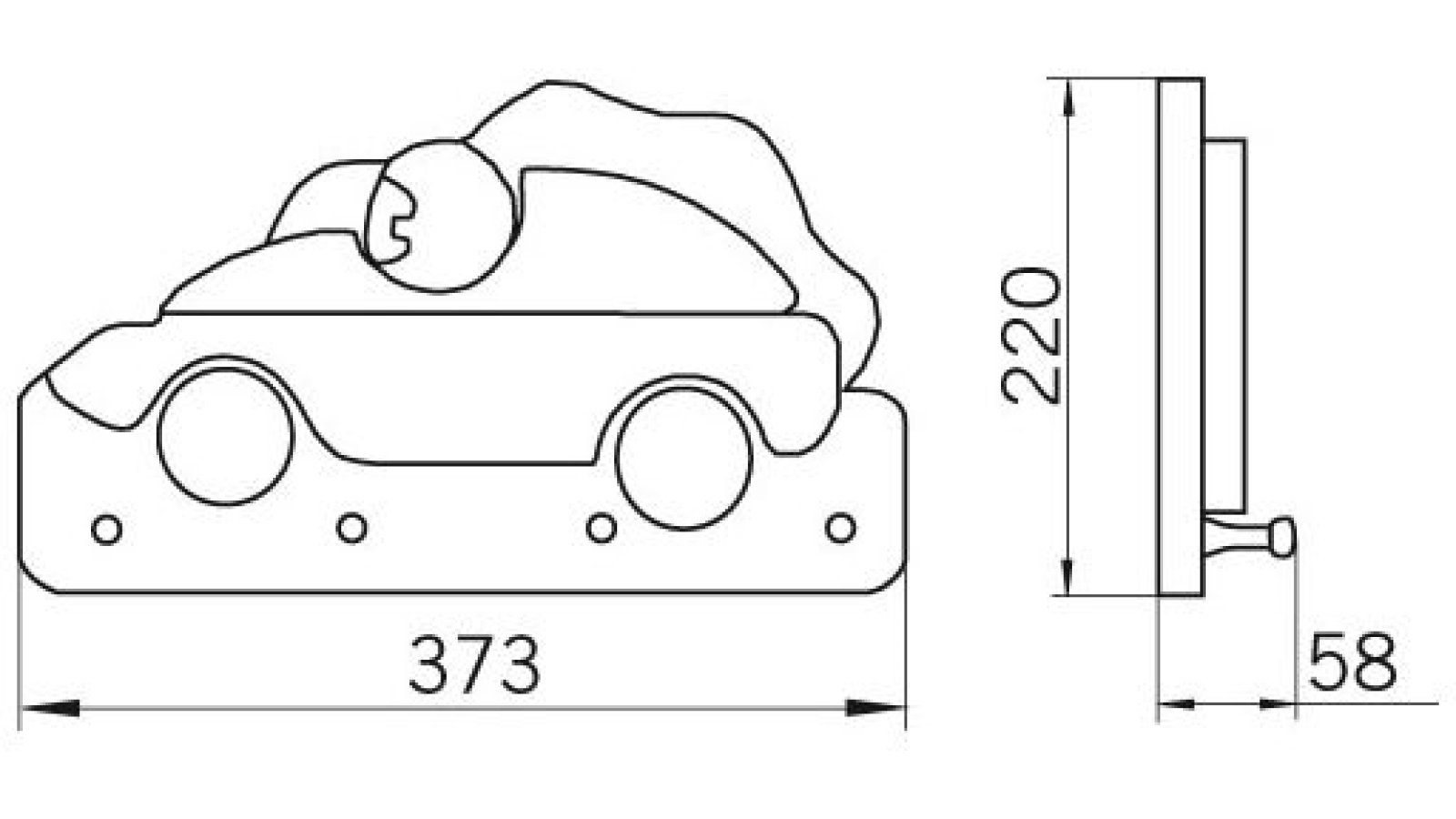 Hakenleiste-Bretzfeld-bunt-Holz-laenge-363-551230-technische-zeichnung Hakenleiste Bretzfeld Holz - bunt - 363 mm lang vor weißem Hintergrund