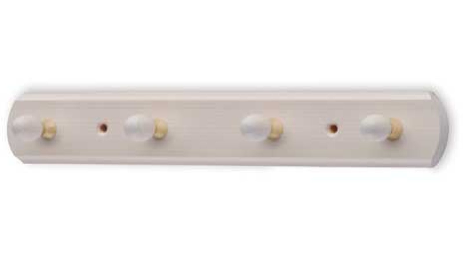 Hakenleiste Burglengenfeld Holz - Druckguss kiefer weiß lasierend glänzend vermessingt - 300 mm lang  vor weißem Hintergrund