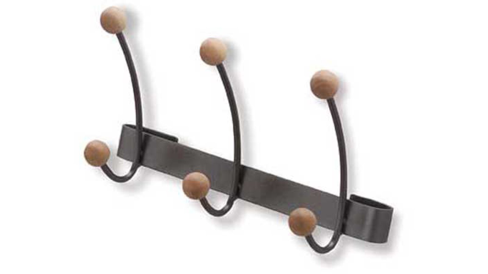 Hakenleiste-Emmerdingen-grau-ahorn-Stahl-Holz-Holz-laenge-259-755260 Hakenleiste Emmerdingen Stahl - Holz umbragrau metallic pulverbeschichtet ahorn natur lackiert - 259 mm lang vor weißem Hintergrund