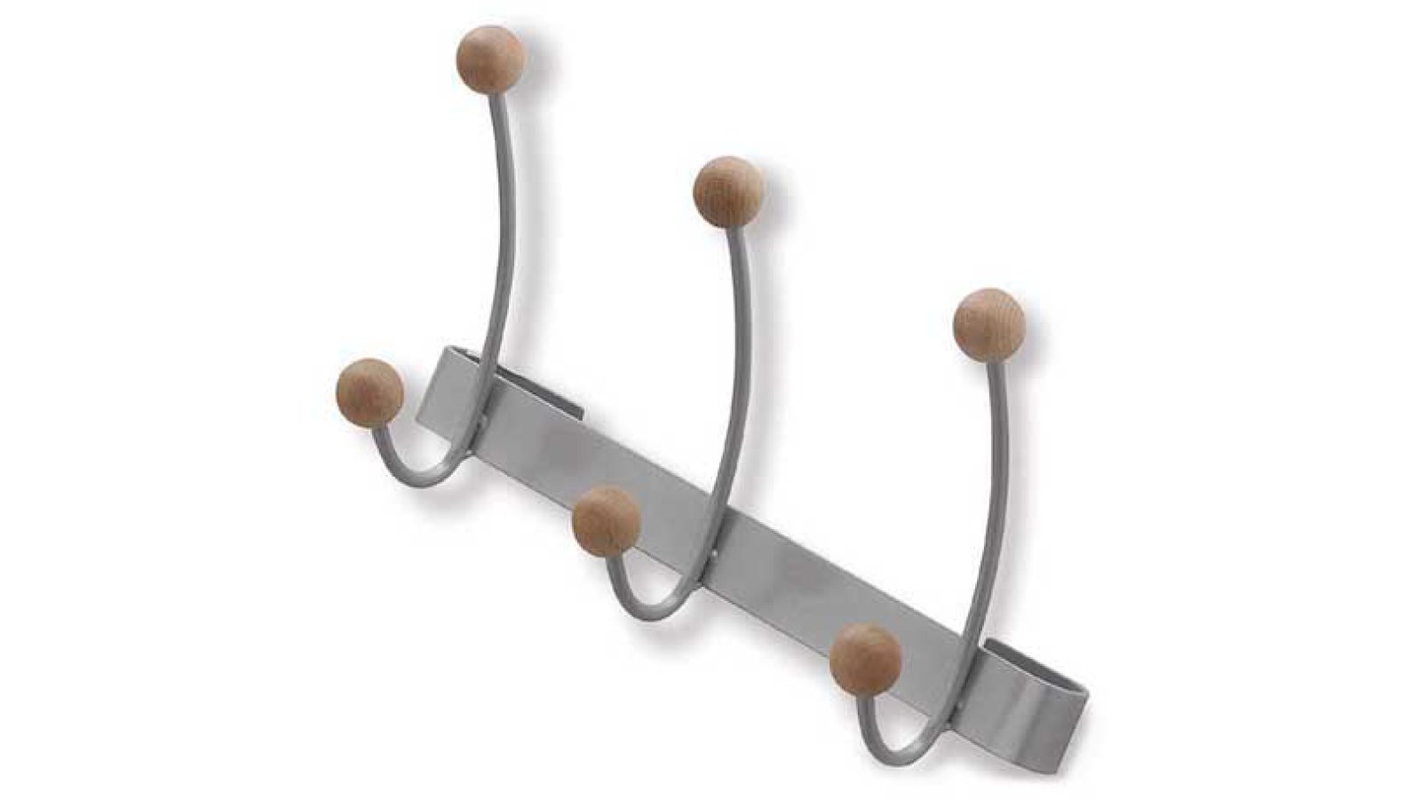 Hakenleiste-Emmerdingen-silber-grau-ahorn-Stahl-Holz-Holz-laenge-259-755308 Hakenleiste Emmerdingen Stahl - Holz silbergrau metallic pulverbeschichtet ahorn natur lackiert - 259 mm lang vor weißem Hintergrund