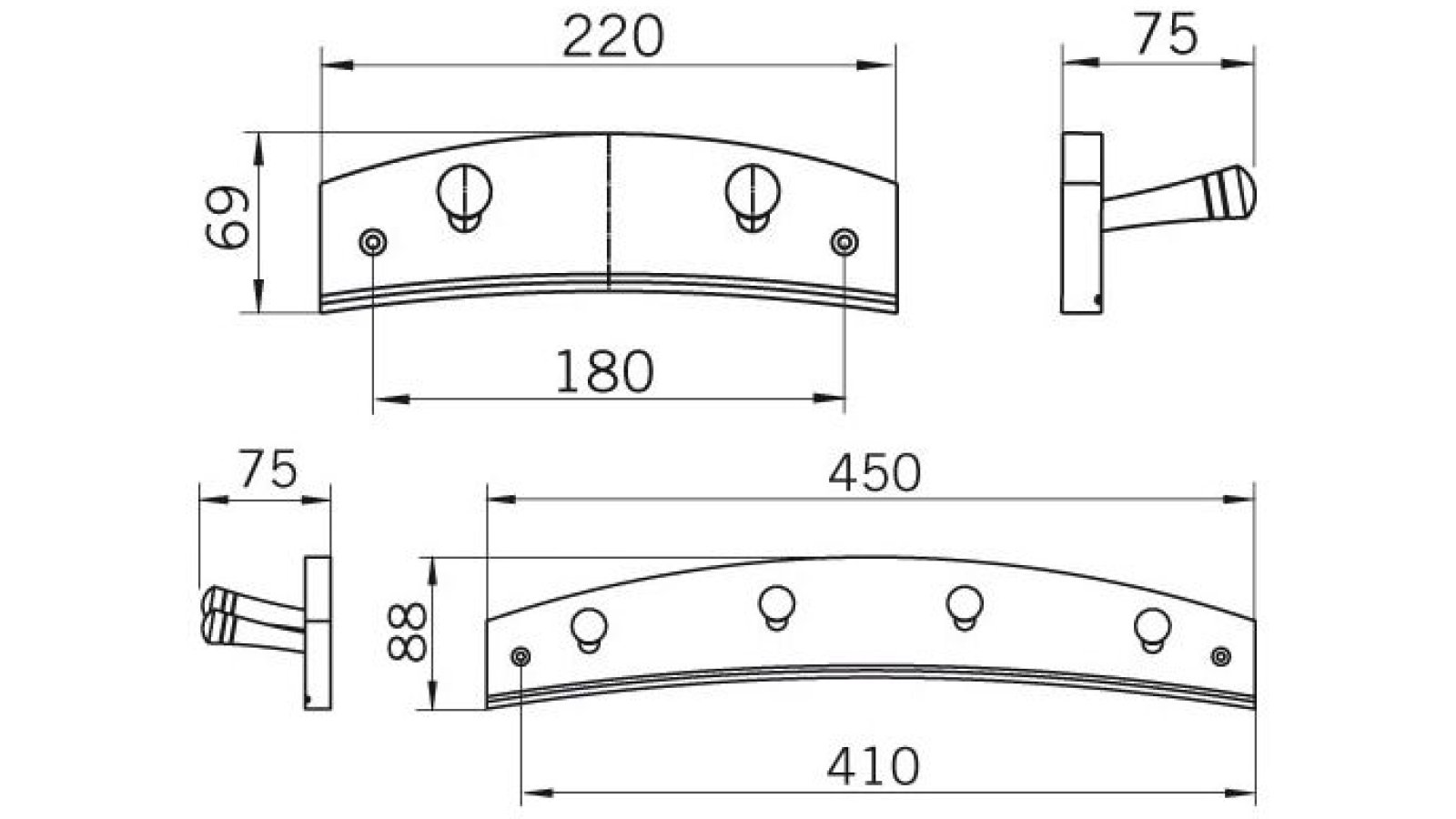 Hakenleiste Geisenheim Holz kiefer roh - 220 mm lang  vor weißem Hintergrund