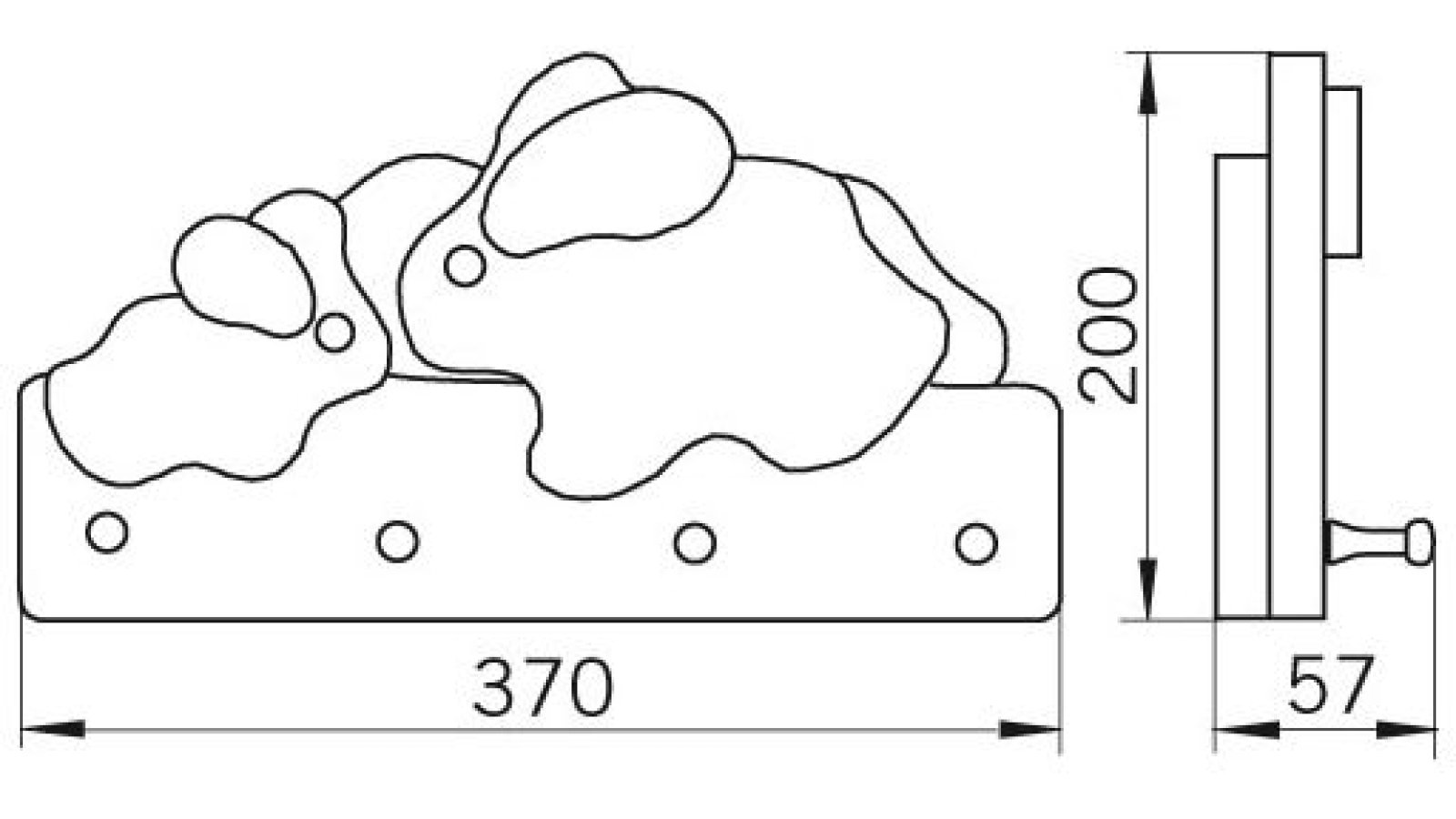 Hakenleiste Hadamar Holz bunt - 349 mm lang  vor weißem Hintergrund