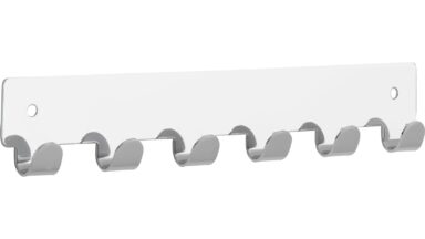 Hakenleiste Haiger Stahl chrom glänzend - 240 mm lang vor weißem Hintergrund