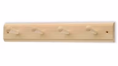 Hakenleiste Hammelburg Holz kiefer roh - 420 mm lang vor weißem Hintergrund