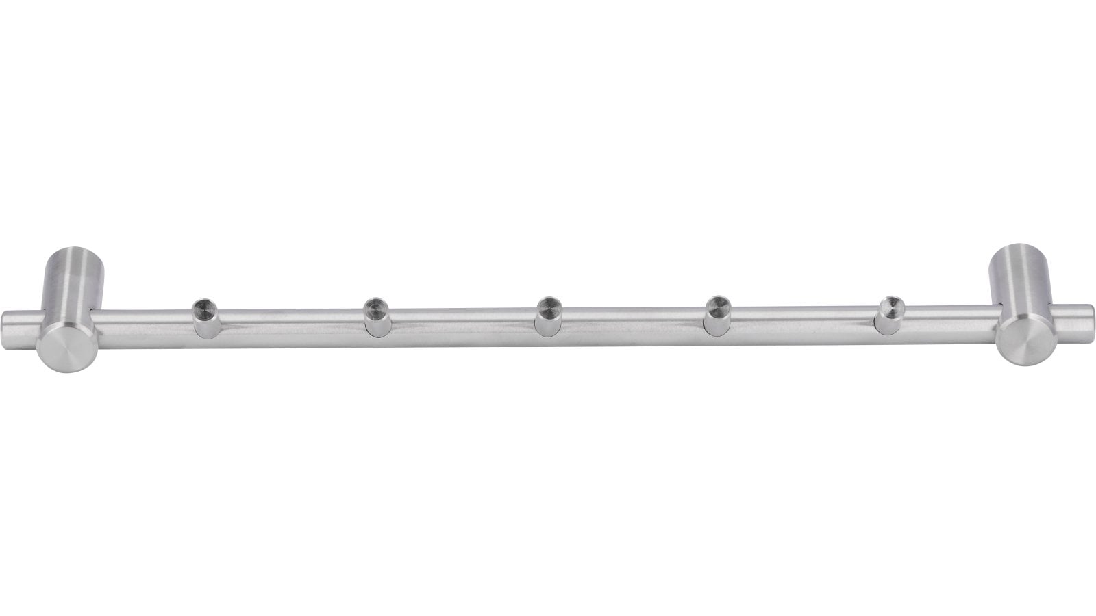 Hakenleiste-Hasbergen-edelstahlfarbig-Edelstahl-Stahl-laenge-320-772944-stehend Hakenleiste Hasbergen Edelstahl fein geschliffen - 320 mm lang vor weißem Hintergrund