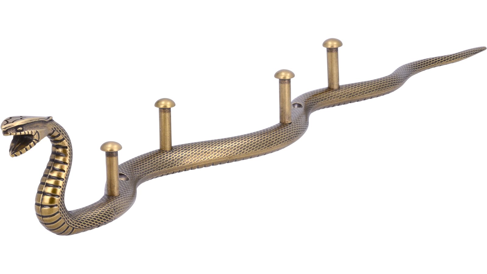 Hakenleiste Hövelhof Druckguss altmessingfarbig brüniert getrommelt - 369 mm lang  vor weißem Hintergrund