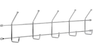 Hakenleiste Isny Stahl chrom glänzend - 516 mm lang vor weißem Hintergrund