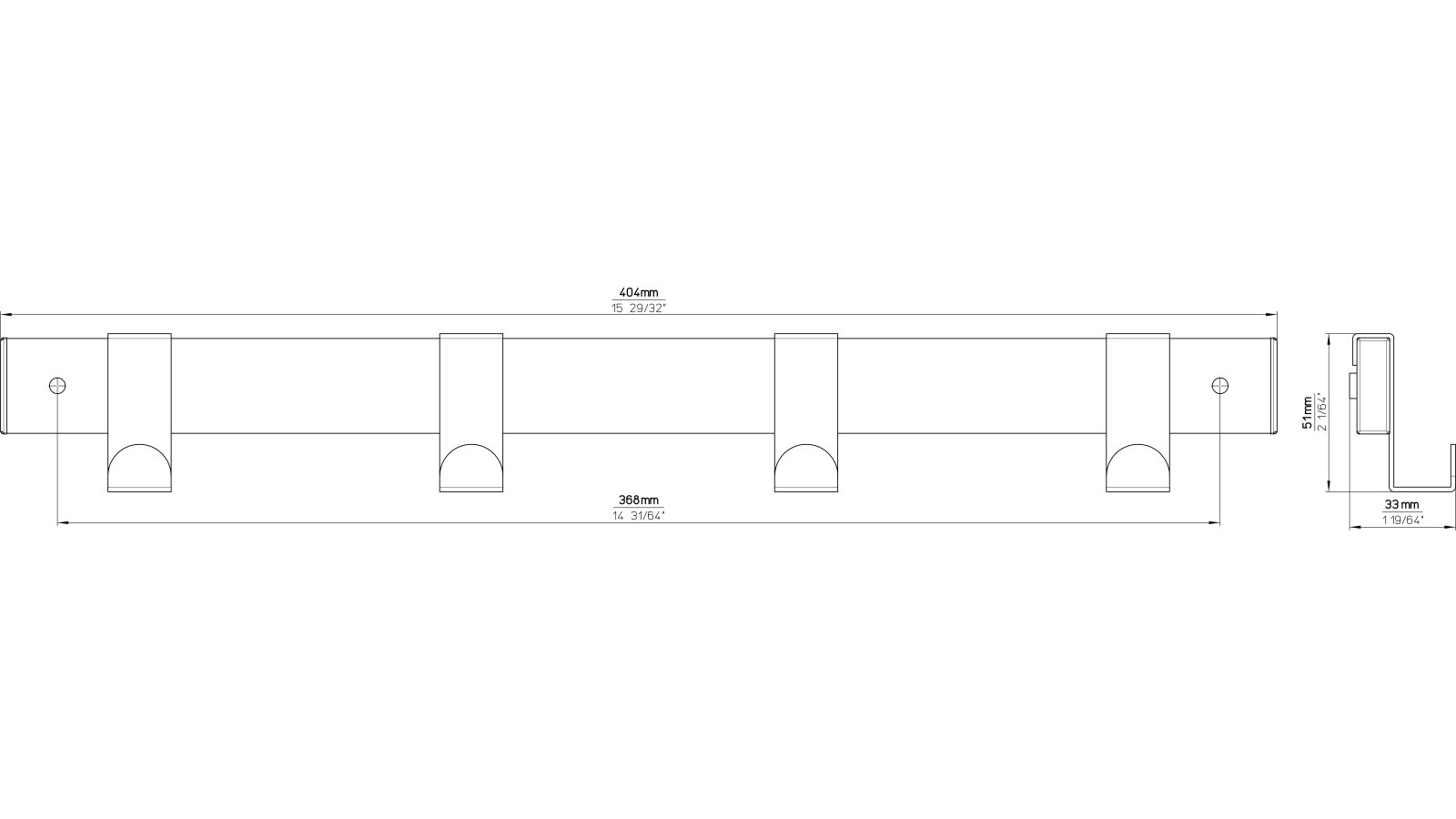 Hakenleiste Lüdinghausen Stahl chrom glänzend - 404 mm lang  vor weißem Hintergrund