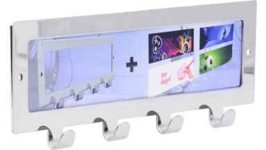 Hakenleiste Much Stahl chrom glänzend bedruckt bunt - 255 mm lang vor weißem Hintergrund