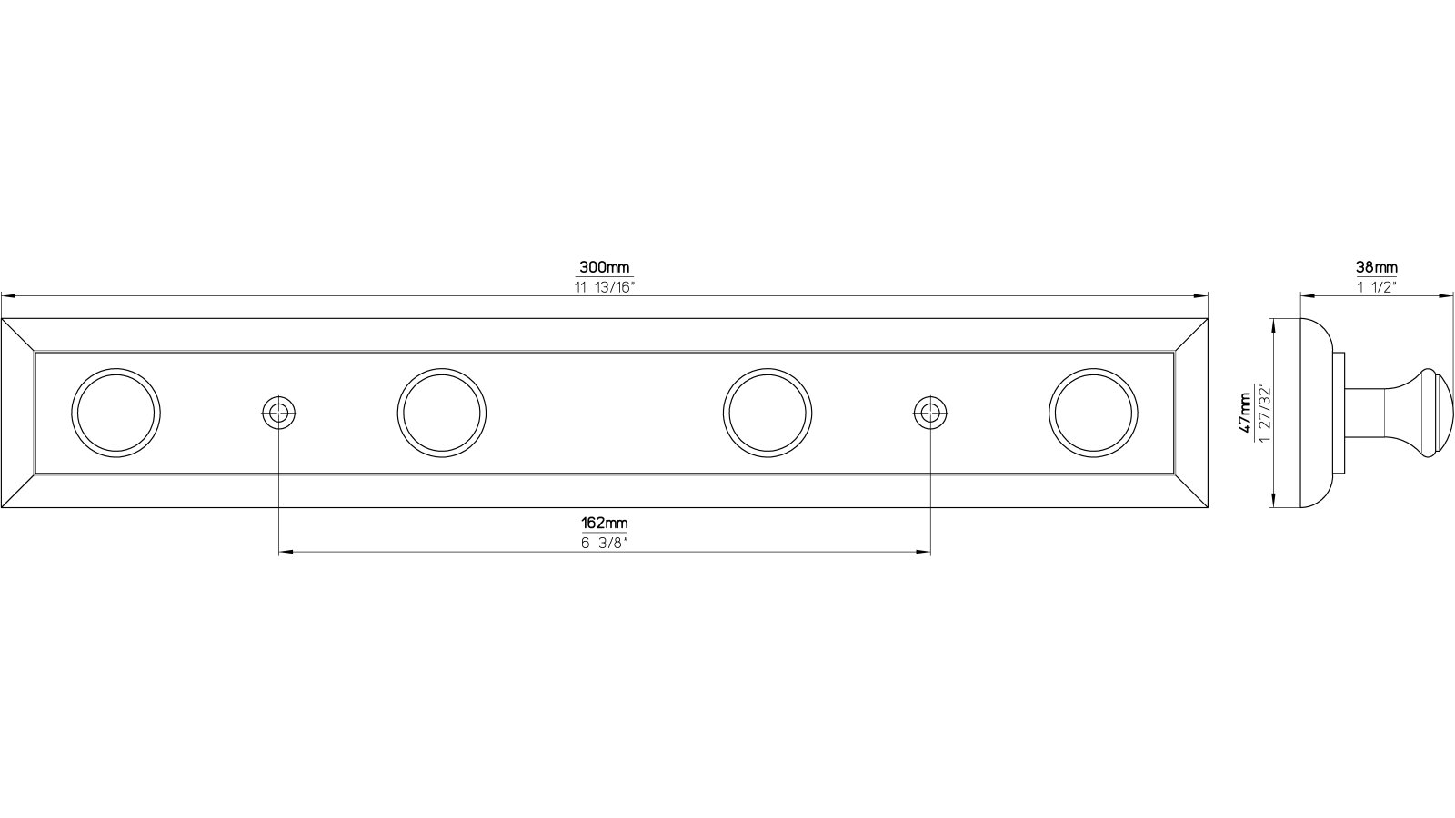 Hakenleiste-Mutterstadt-kiefer-Holz-laenge-300-107956-technische-zeichnung Hakenleiste Mutterstadt Holz kiefer roh - 300 mm lang vor weißem Hintergrund