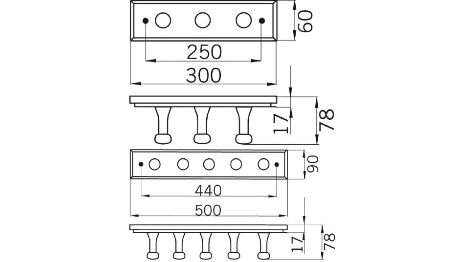 Hakenleiste-Pasewalk-fichte-Holz-laenge-300-429748-technische-zeichnung Hakenleiste Pasewalk Holz fichte roh - 300 mm lang vor weißem Hintergrund