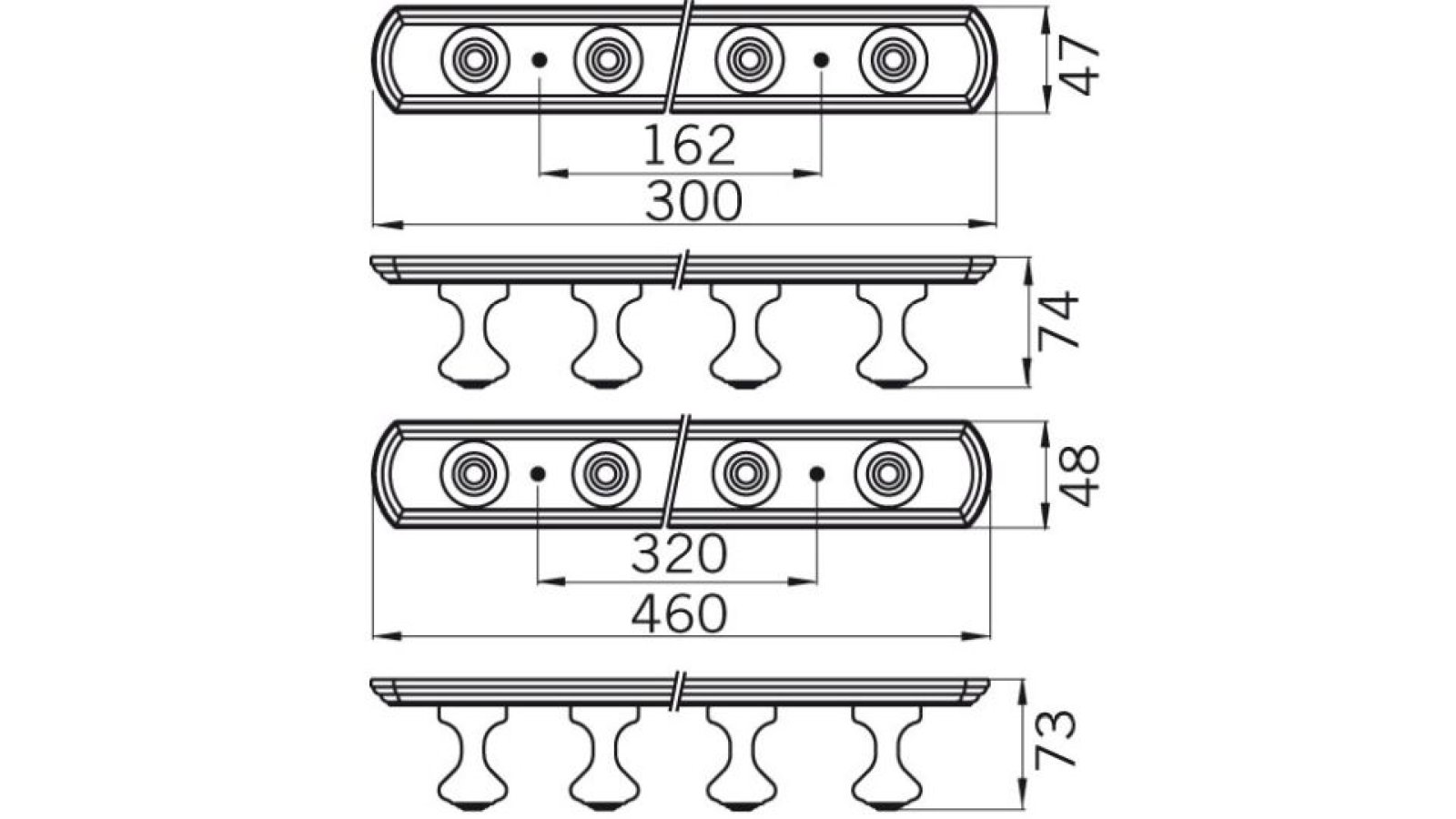 Hakenleiste-Regen-kiefer-Holz-laenge-300-107710-technische-zeichnung Hakenleiste Regen Holz kiefer roh - 300 mm lang vor weißem Hintergrund