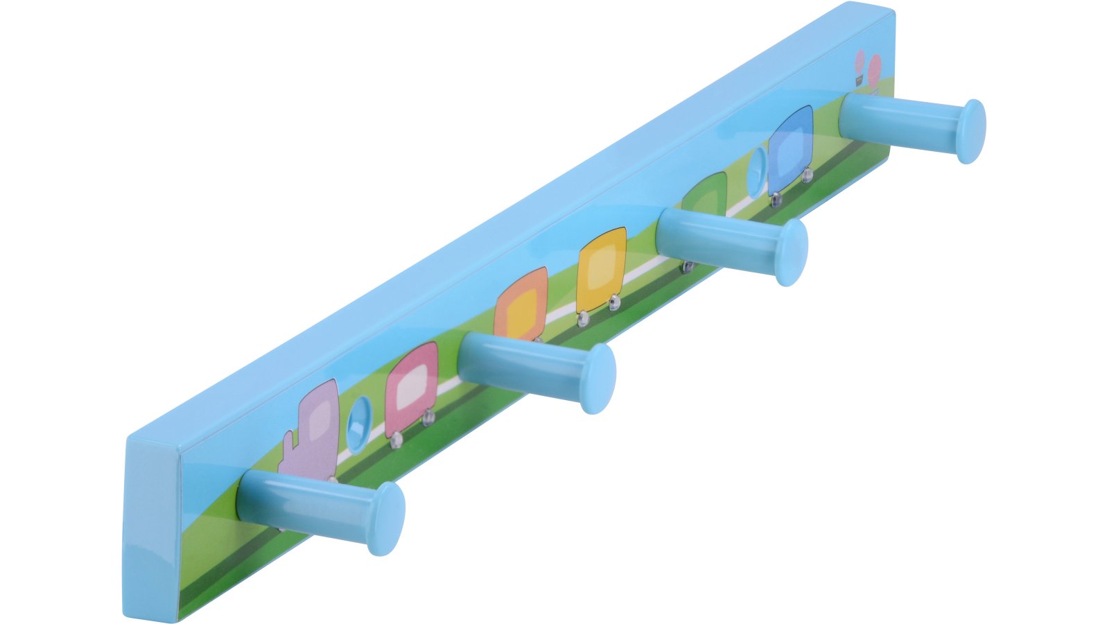 Hakenleiste-Roding-bunt-Kunststoff-laenge-300-712096-seitlich Hakenleiste Roding Kunststoff bedruckt zug mit steinchen - 300 mm lang vor weißem Hintergrund