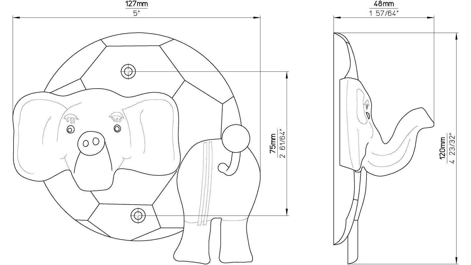 Hakenleiste-Schmoelln-bunt-Kunststoff-laenge-127-711380-technische-zeichnung Hakenleiste Schmölln Kunststoff bunt - 127 mm lang vor weißem Hintergrund