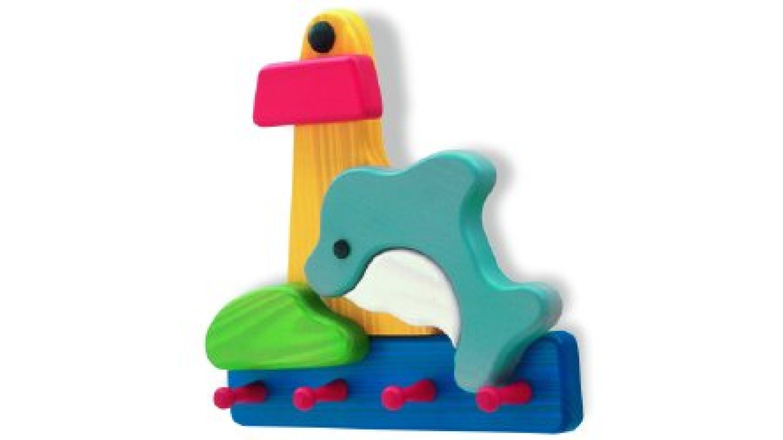 Hakenleiste Spaichingen Holz bunt - 272 mm lang  vor weißem Hintergrund