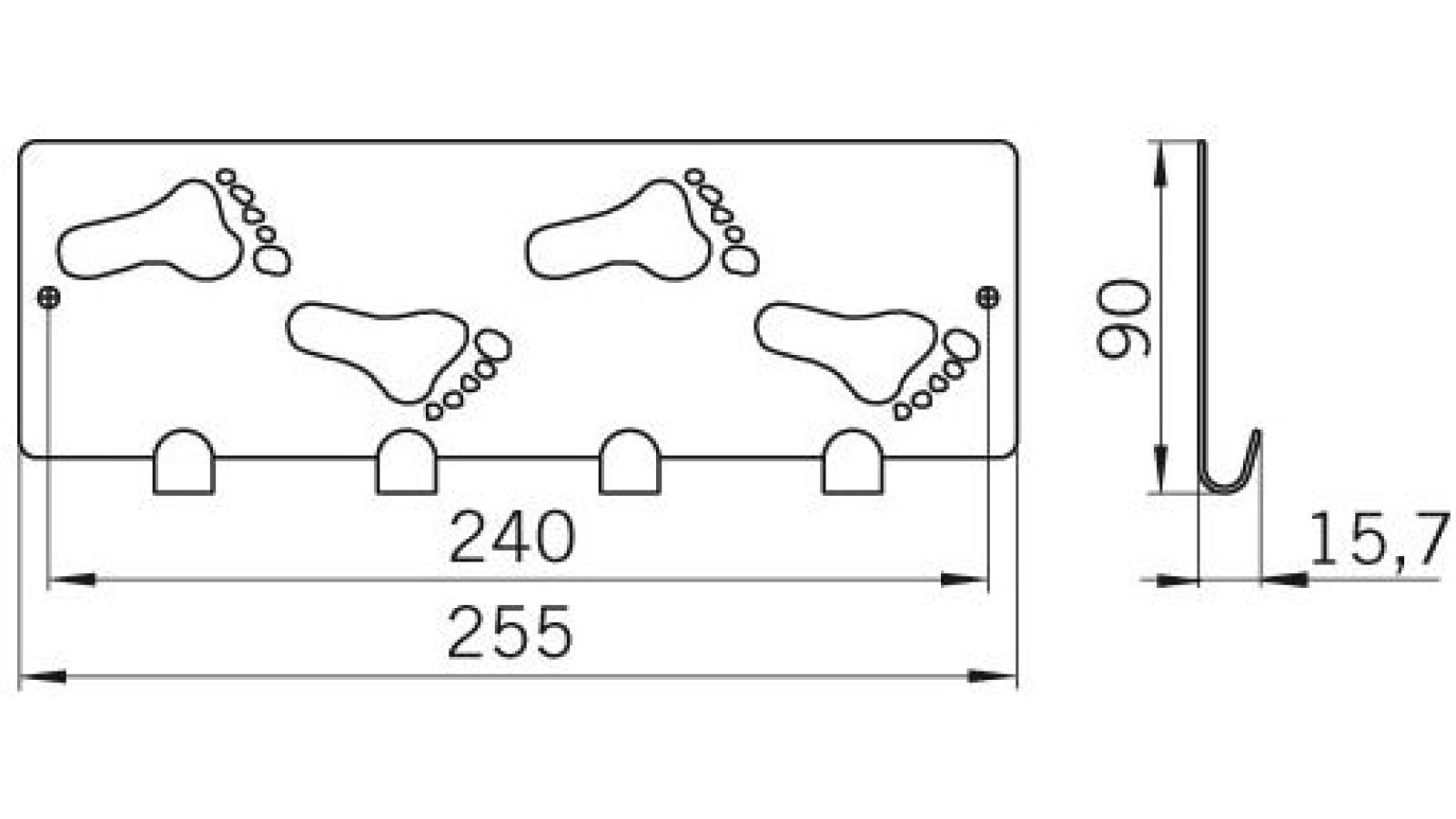 Hakenleiste Verl Stahl chrom glänzend - 255 mm lang  vor weißem Hintergrund