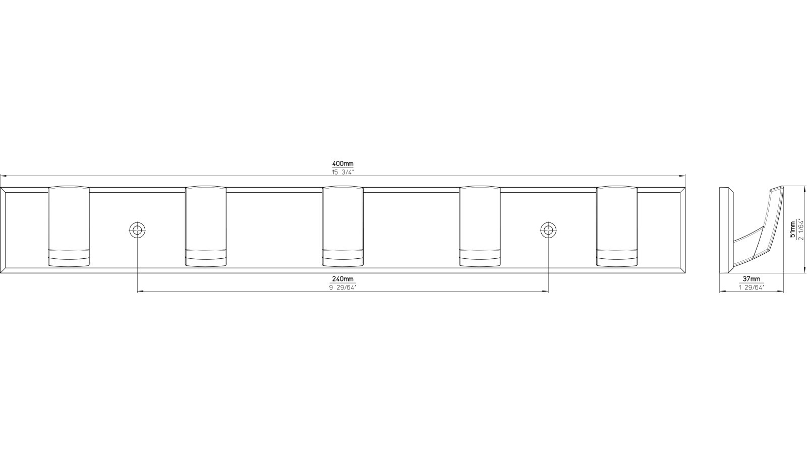 Hakenleiste Vilsbiburg Kunststoff metallisiert chrom blau - 400 mm lang  vor weißem Hintergrund
