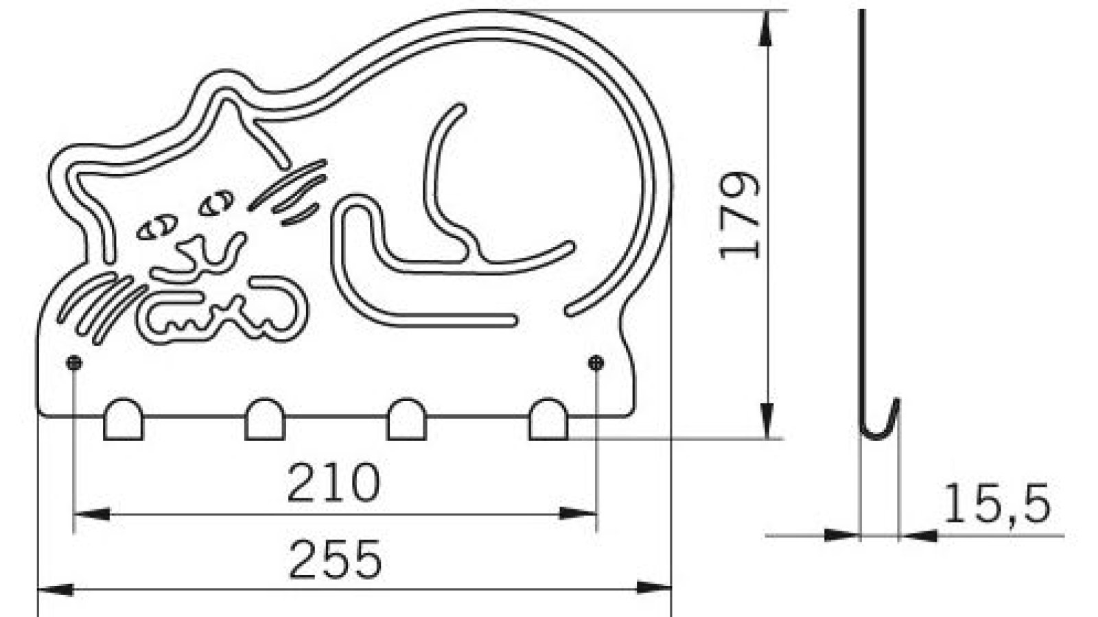 Hakenleiste-Waldkraiburg-chrom-Stahl-laenge-253-574622-technische-zeichnung Hakenleiste Waldkraiburg Stahl chrom glänzend - 253 mm lang vor weißem Hintergrund