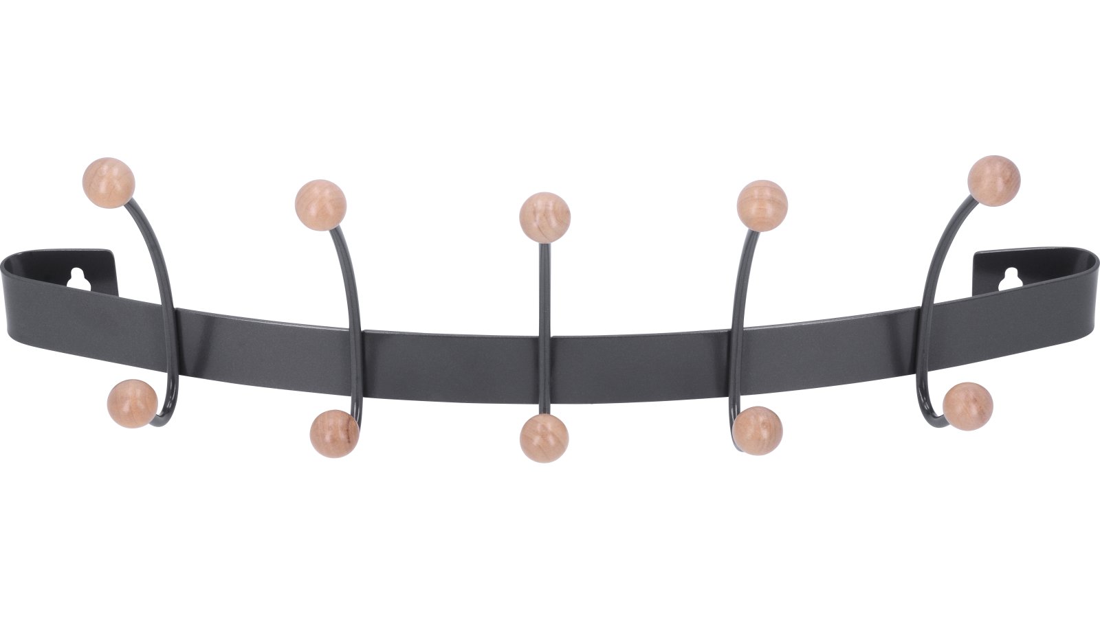 Hakenleiste Wiesloch Stahl - Holz umbragrau metallic pulverbeschichtet ahorn natur lackiert - 452 mm lang  vor weißem Hintergrund