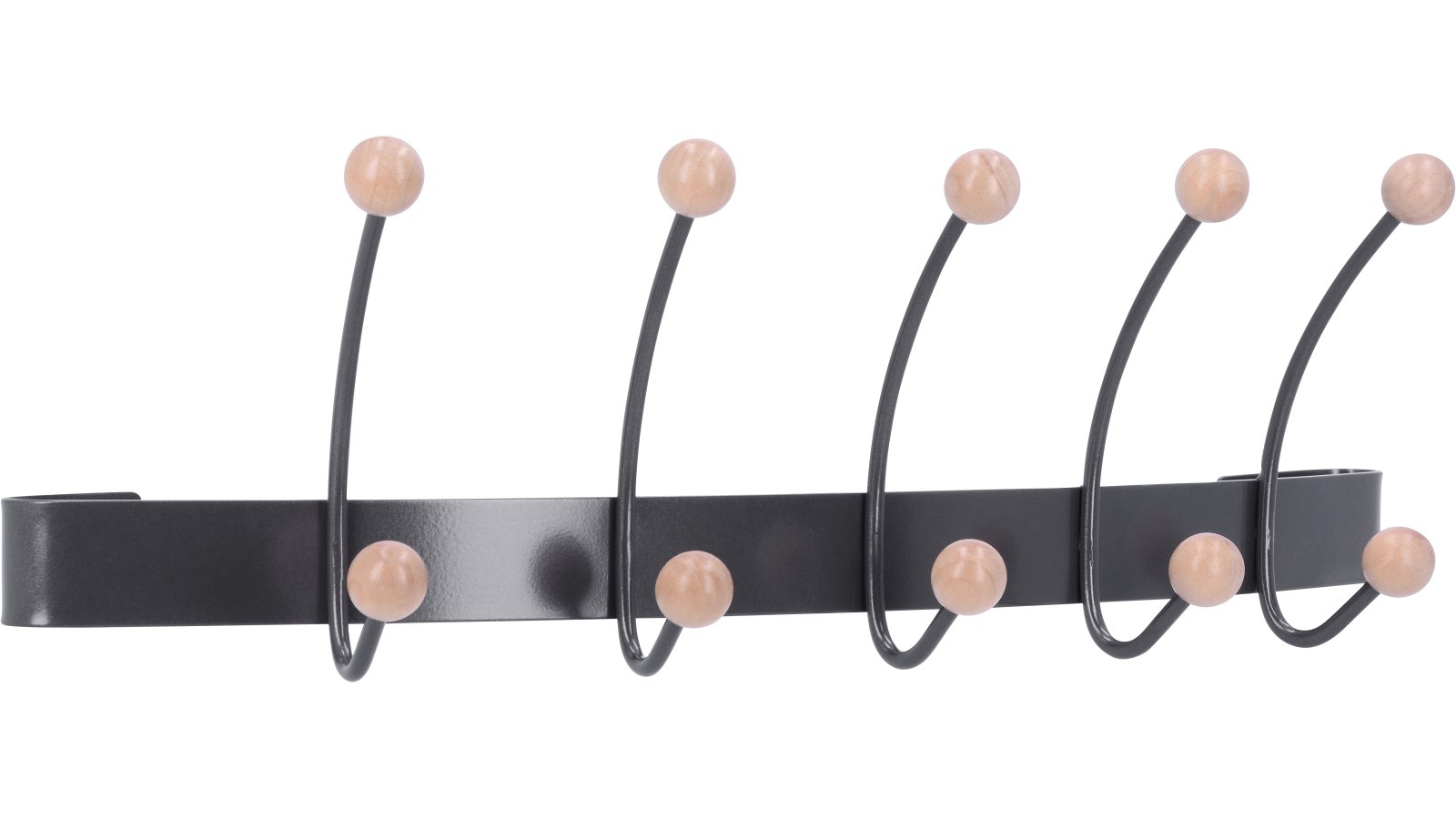 Hakenleiste Wiesloch Stahl - Holz umbragrau metallic pulverbeschichtet ahorn natur lackiert - 452 mm lang  vor weißem Hintergrund