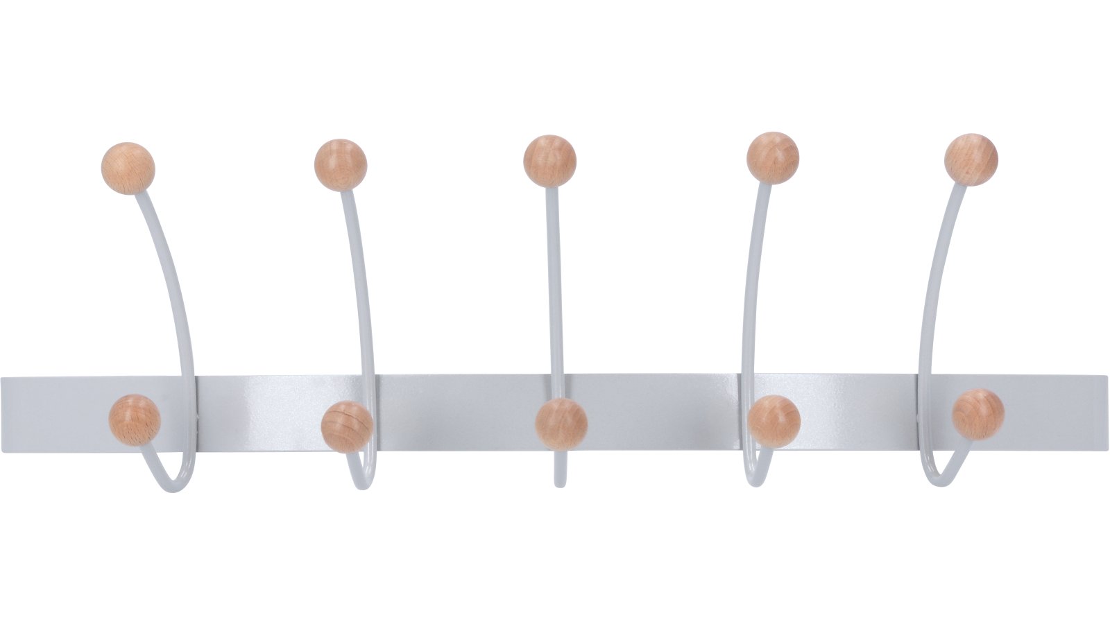 Hakenleiste Wiesloch Stahl - Holz silbergrau metallic pulverbeschichtet ahorn natur lackiert - 452 mm lang  vor weißem Hintergrund