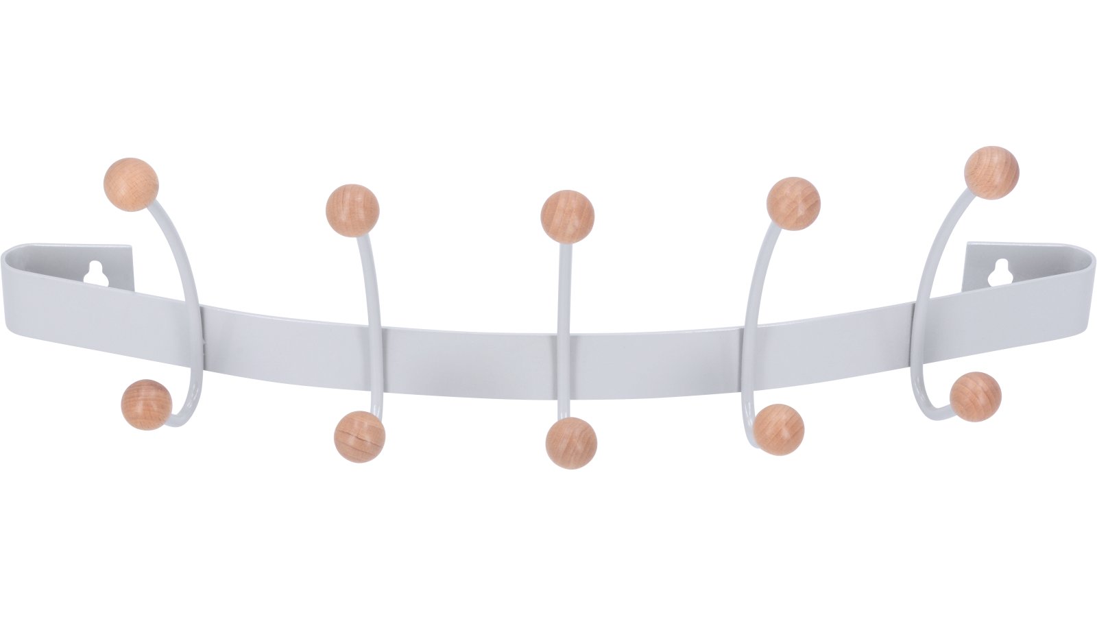 Hakenleiste Wiesloch Stahl - Holz silbergrau metallic pulverbeschichtet ahorn natur lackiert - 452 mm lang  vor weißem Hintergrund