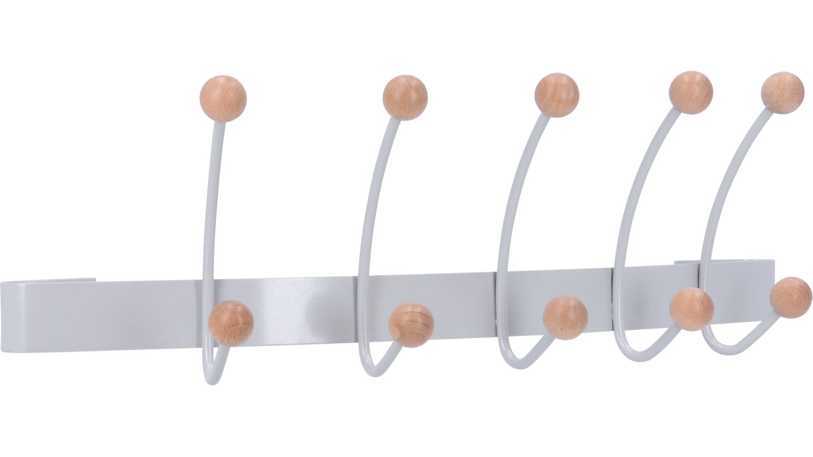 Hakenleiste Wiesloch Stahl - Holz silbergrau metallic pulverbeschichtet ahorn natur lackiert - 452 mm lang  vor weißem Hintergrund